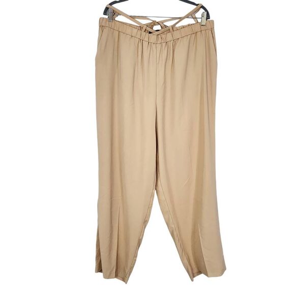 Eloquii Khaki Wide Tapered Leg Pants Size 16 NWOT Flowy Khaki Pants - Picture 1 of 9